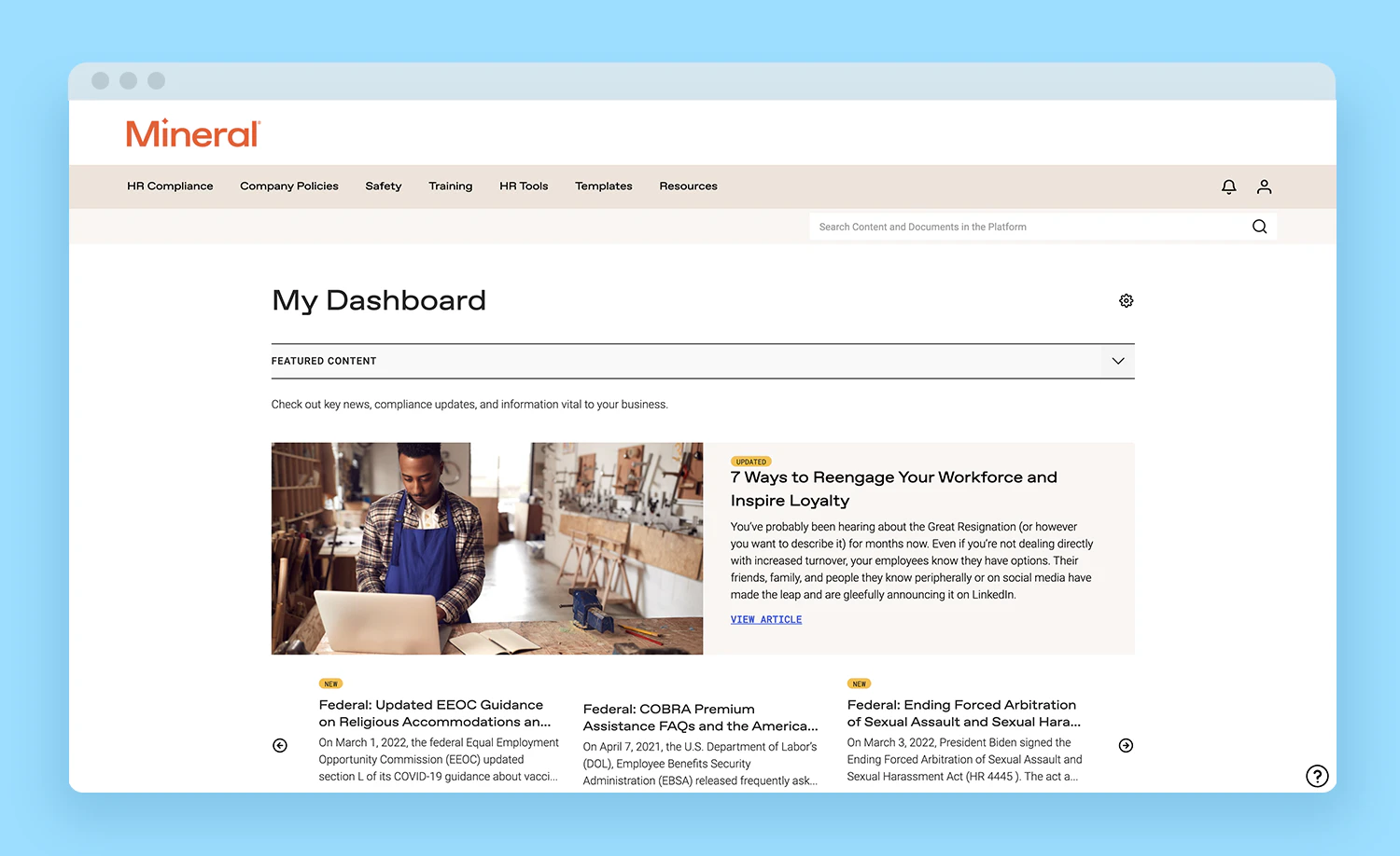 screenshot of Mineral Platform